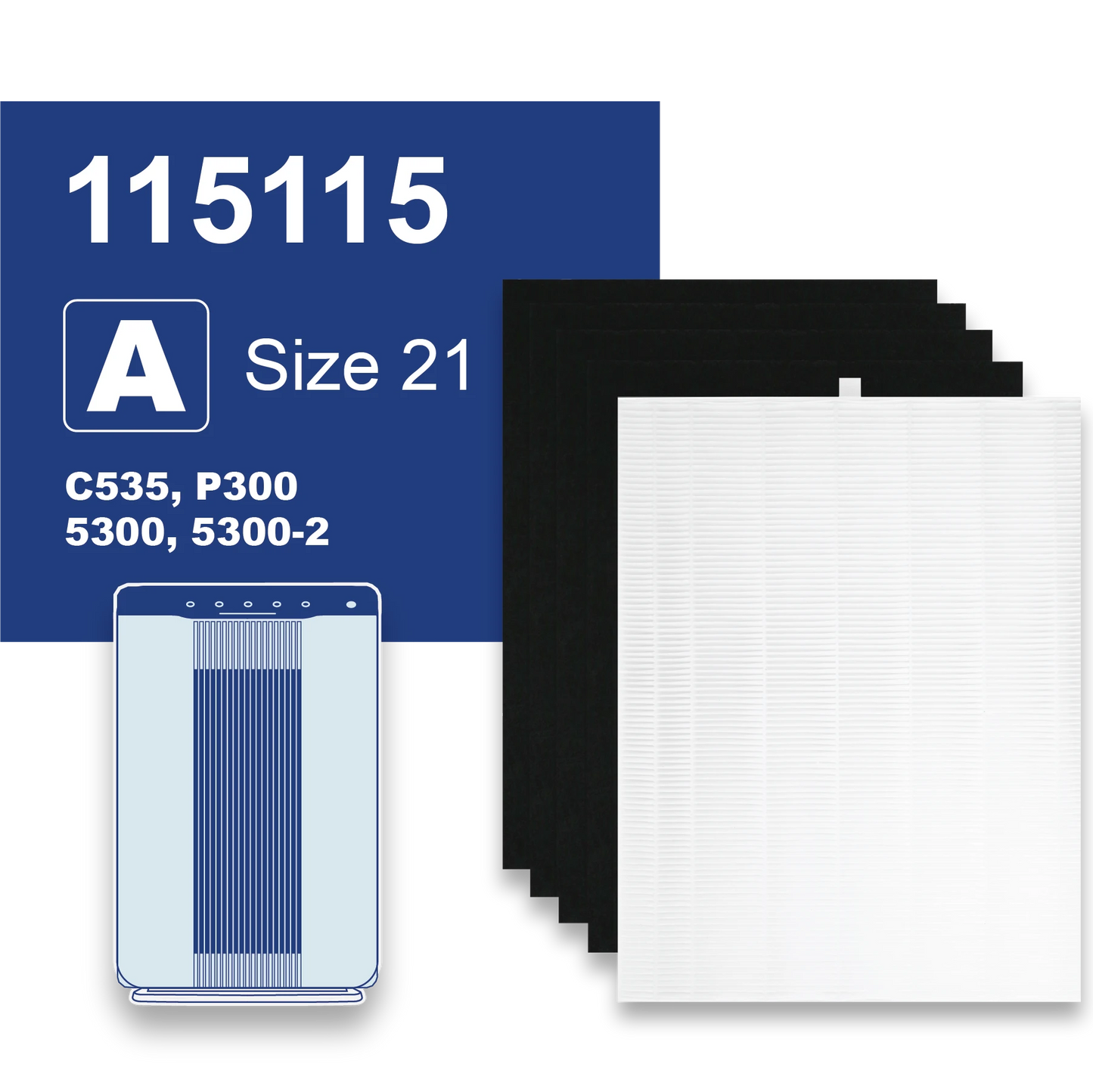 115115 Filter A Fits WINIX C535, 5300-2, P300, 5300 HEPA Size 21