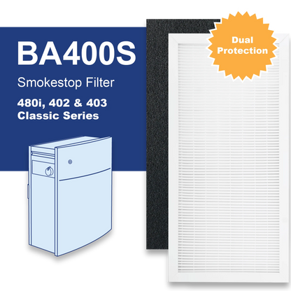 BA400S Fits BLUEAIR Classic 400 Series 480i, 402, 403, HEPA Filter + Smokestop