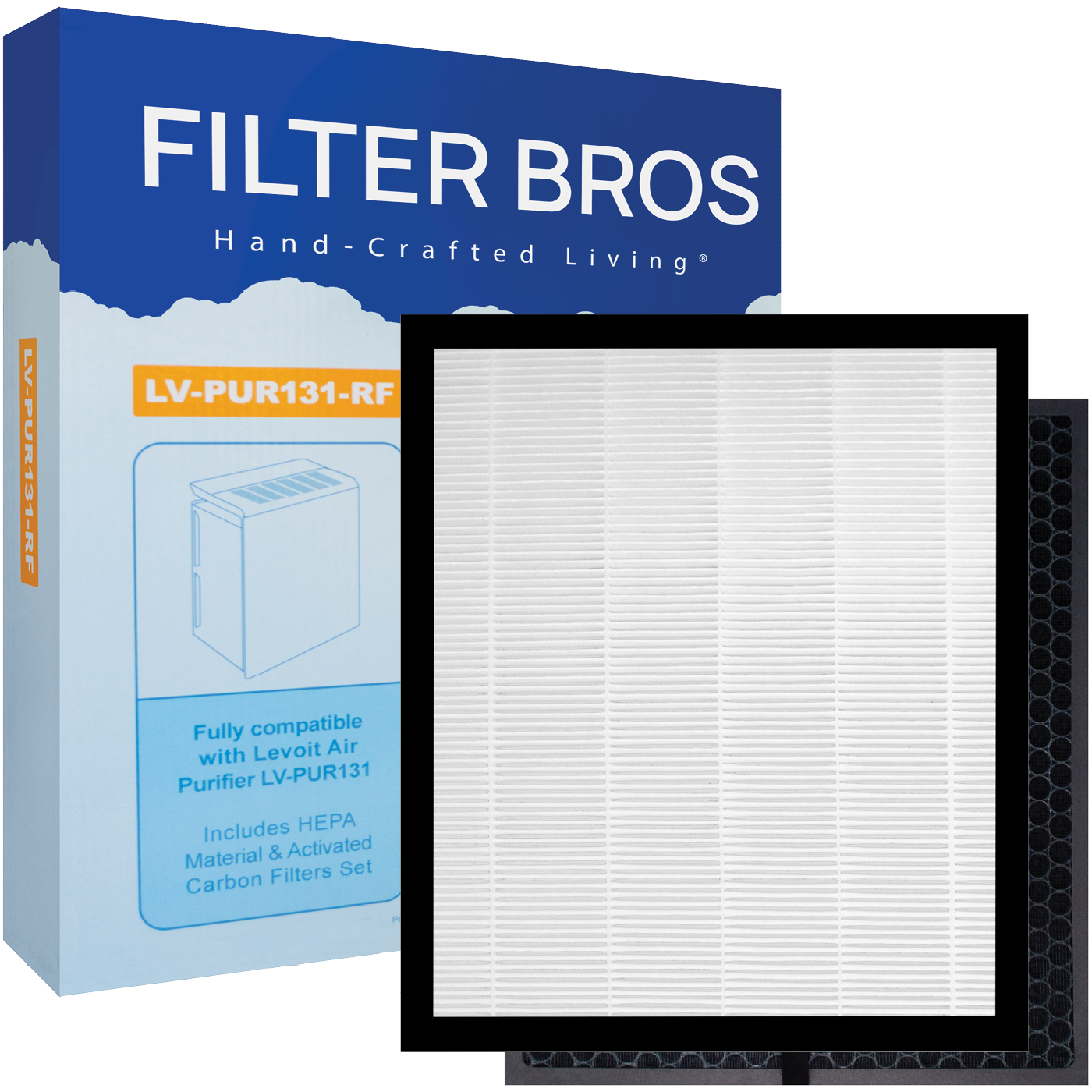 Filter Bros LV-H132-RF HEPA Replacement Filter for Levoit Air Purifier with Thick Activated Carbon Layer for LV-H132, 1 Pack